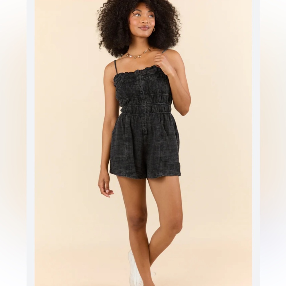 Pink Lily Black Gauze Smocked Romper in PRISTINE Condition
